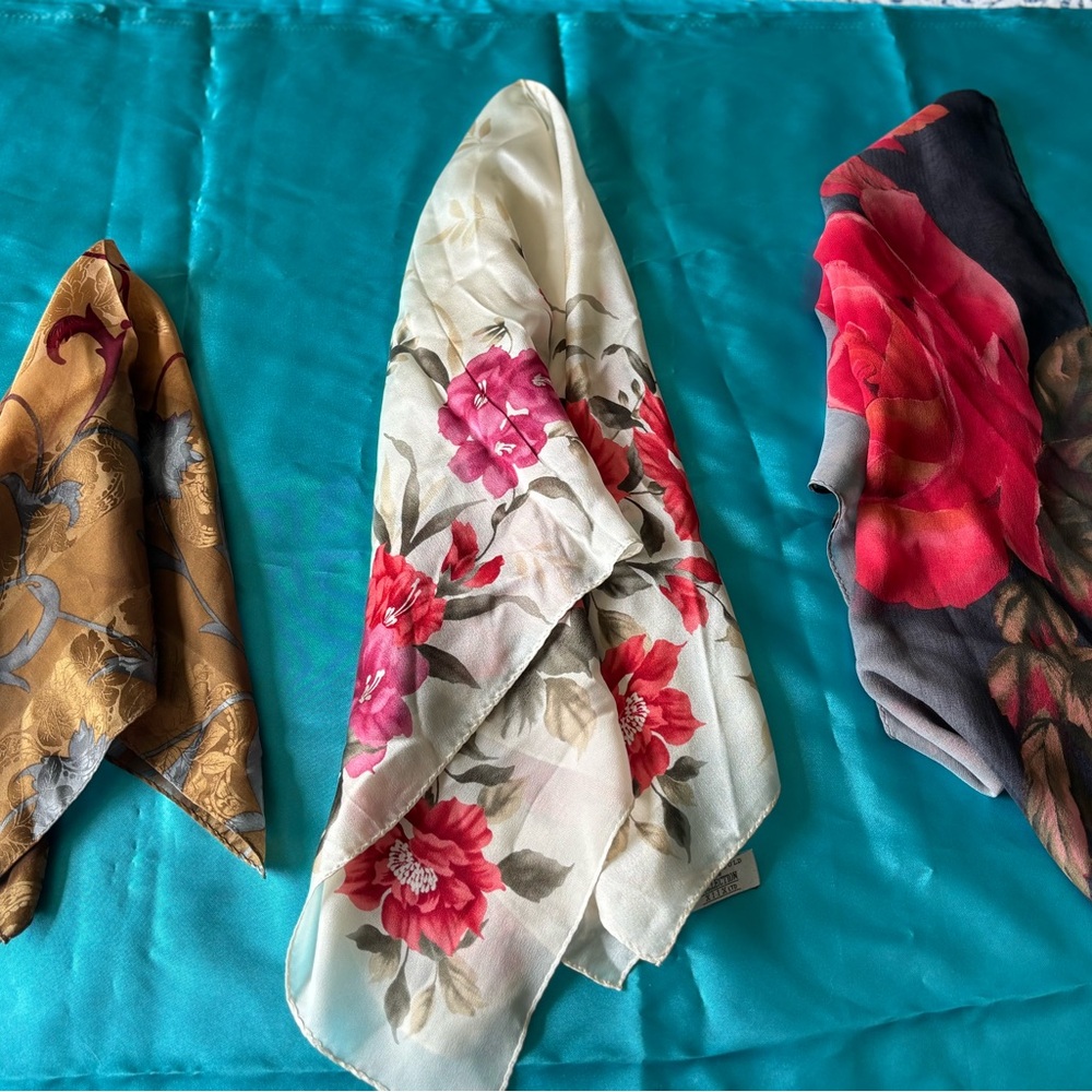 Jones New York Floral Scarves - Gold, Cream, Red